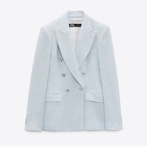 Zara Tweed Blazer / Blue & White / Size M